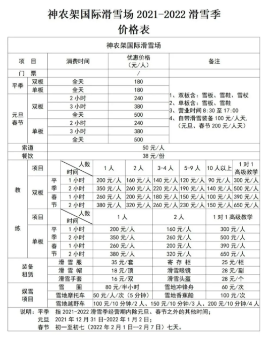 2021-2022神农架国际滑雪场开放时间及滑雪指南