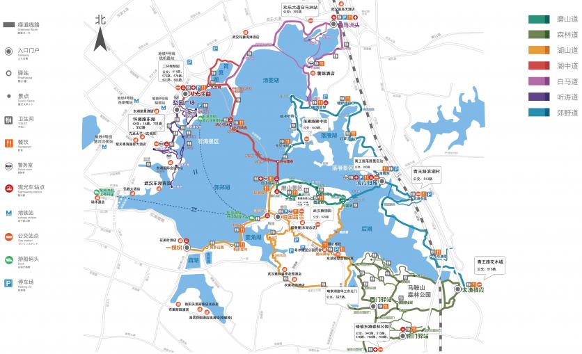 武汉东湖风景区全景图（高清） 绿道路线、配套设施全都标清楚了